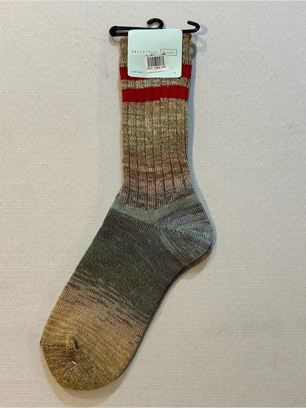Hansel From Basel Space Dye Red Stripe Crew Socks OS NWT Made Japan